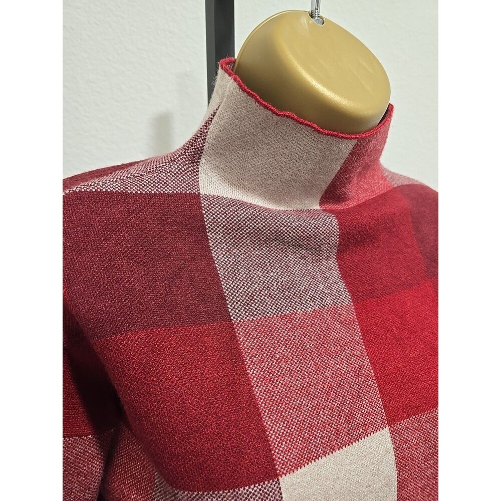 Mock Neck Sweater Red Plaid Pullover Womens Small Cabincore Cozy Academia Preppy - Picture 2 of 7